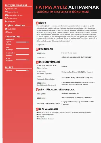 Matematik Öğretmeni Cv Örnekleri cv indir